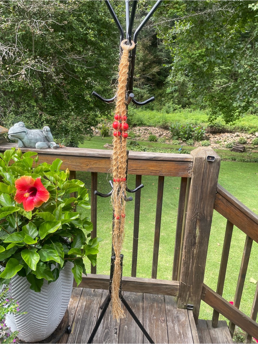 Macrame Handmade Plant Hanger with Hand-Painted Red Bead Detailing
